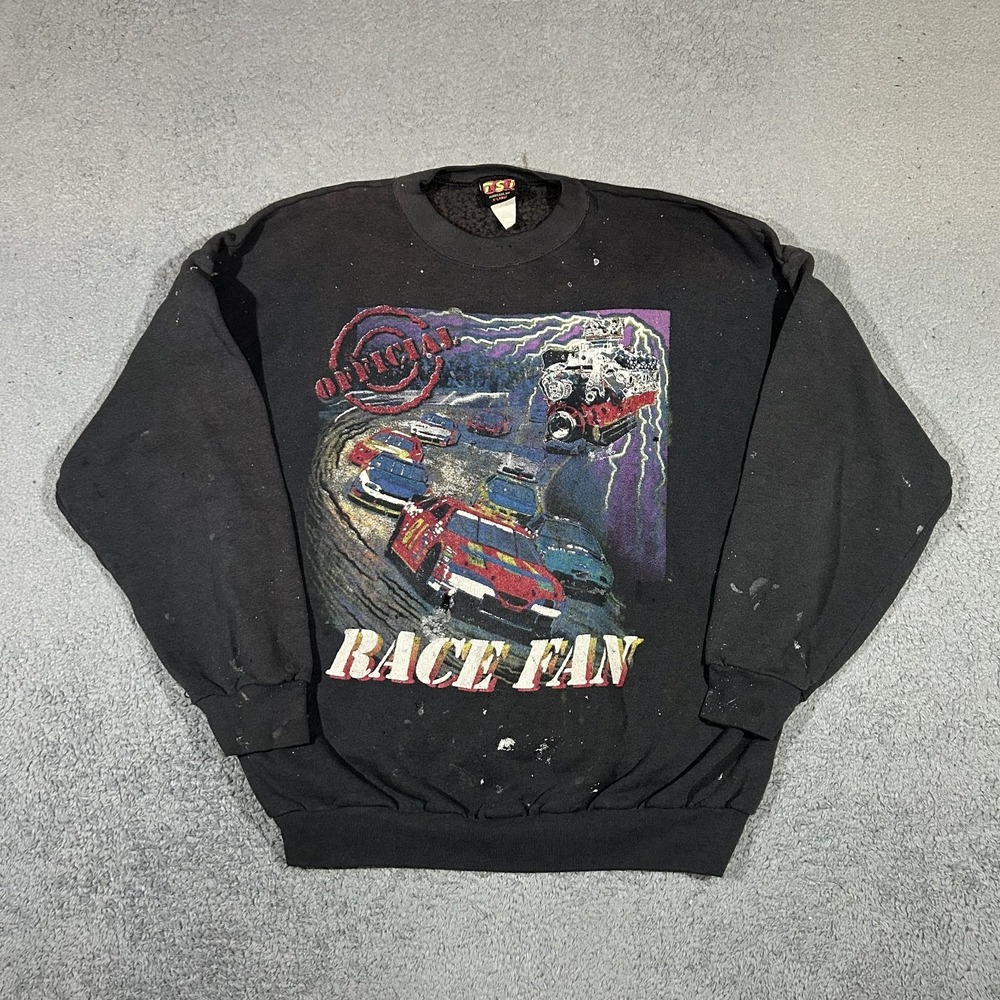 Vintage 90’s TSI NASCAR RACE FAN Distress Crewneck Sweatshirt Men's XL #4006